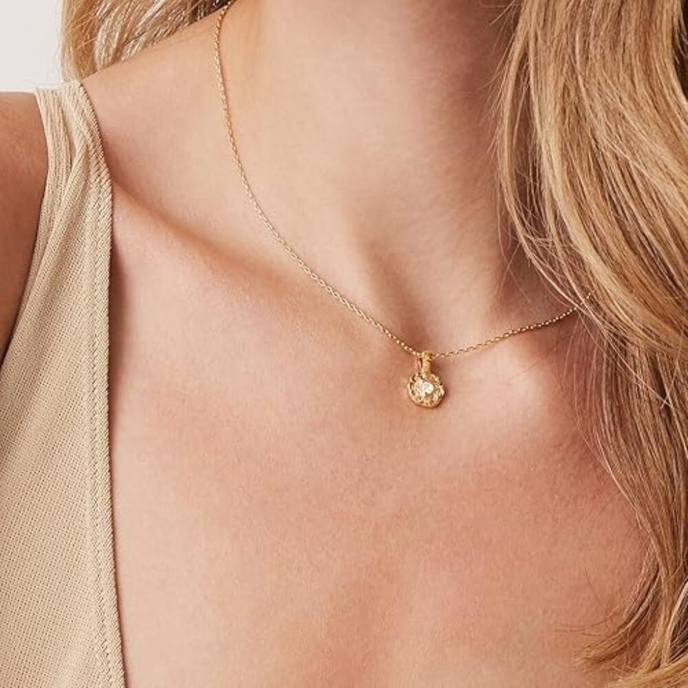Neiman Marcus 14K Gold Plated Hammered Coin Pendant